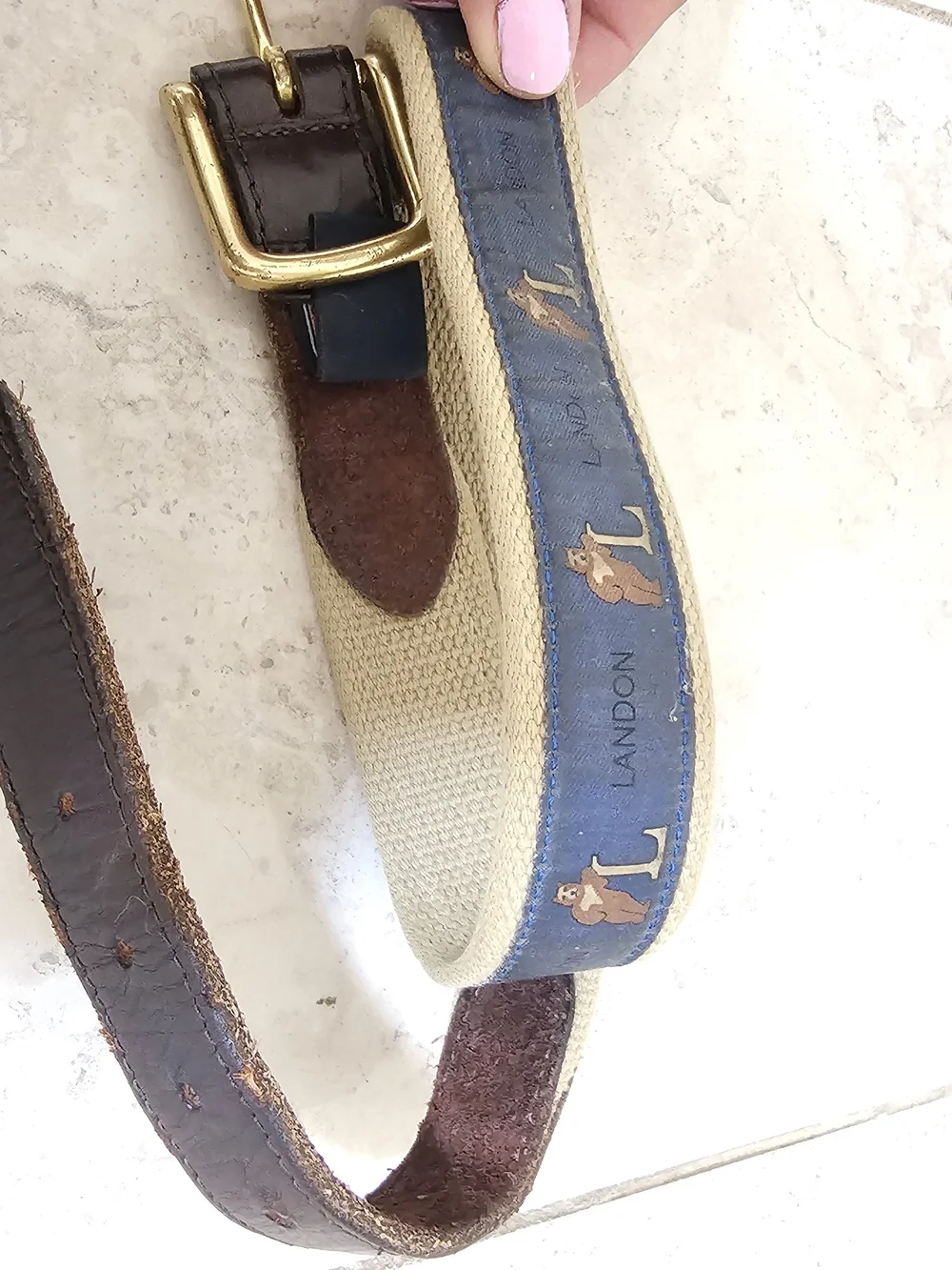 Vineyard Vines Personalized- Landon Beige & Blue Canvas Leather 28